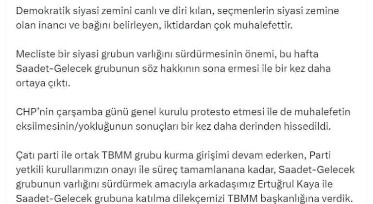 DEVA Parti'li 2 milletvekili, Saadet-Gelecek grubuna katılmak için dilekçe verdi 