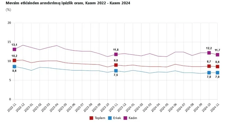 TÜİK: İşsizlik oranı kasımda yüzde 8,6'ya geriledi